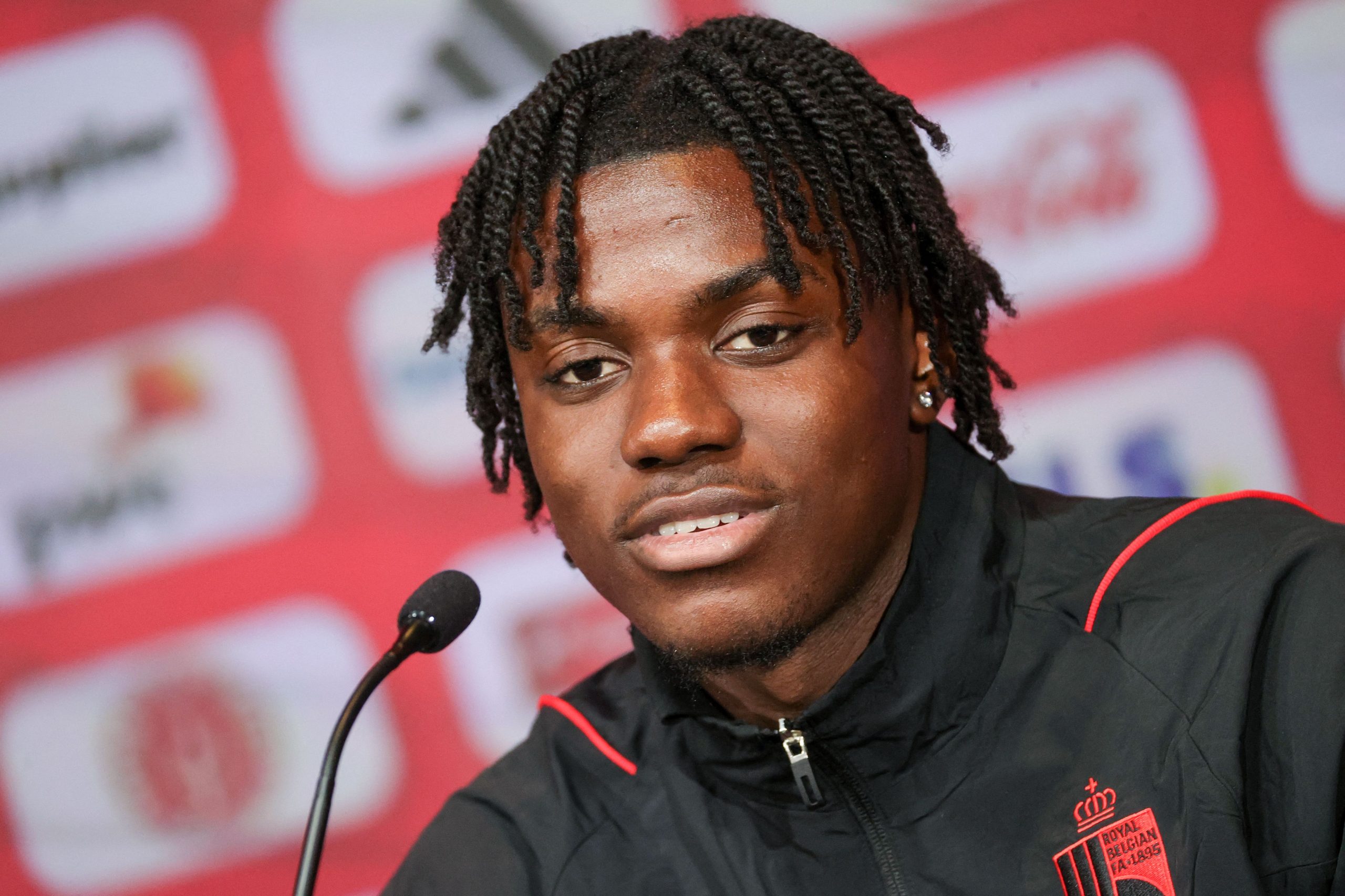 Belgium's midfielder Romeo Lavia attends a press conference of Belgian national team at the Royal Belgian Football Association headquarters in Tubize on March 22, 2023, ahead of their upcoming UEFA Euro 2024 football tournament qualifying matches against Sweden. (Photo by VIRGINIE LEFOUR / Belga / AFP) / Belgium OUT (Photo by VIRGINIE LEFOUR/Belga/AFP via Getty Images)