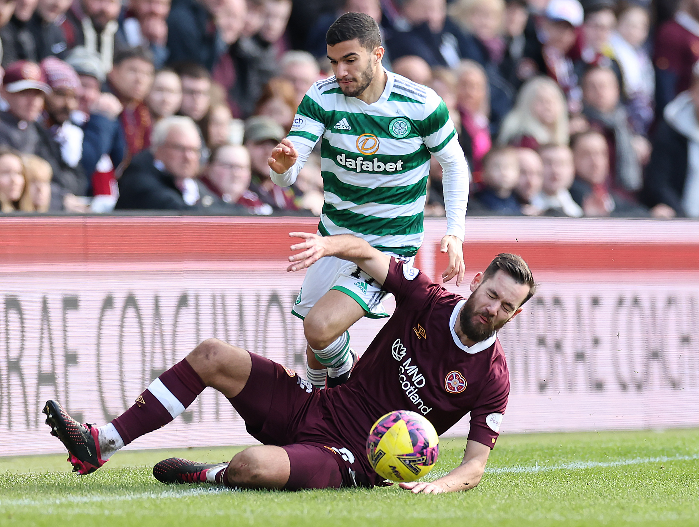 Celtic attacker Liel Abada in action against Hearts