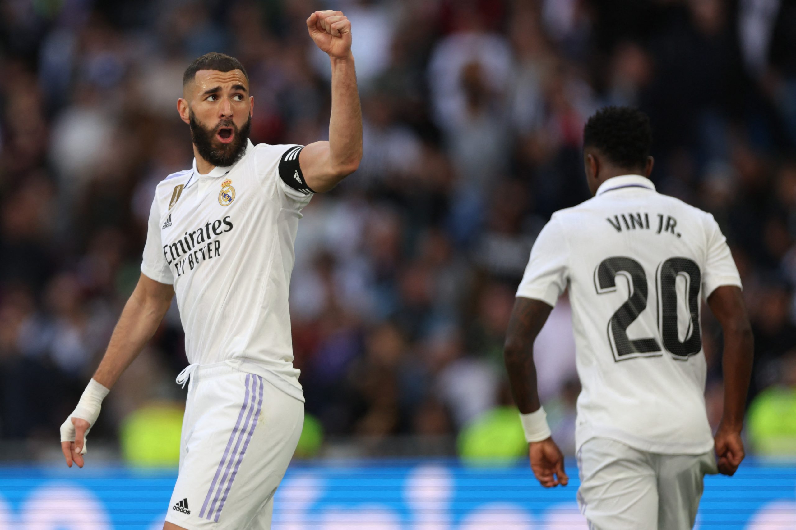 Real Madrid sensation Karim Benzema celebrates a goal