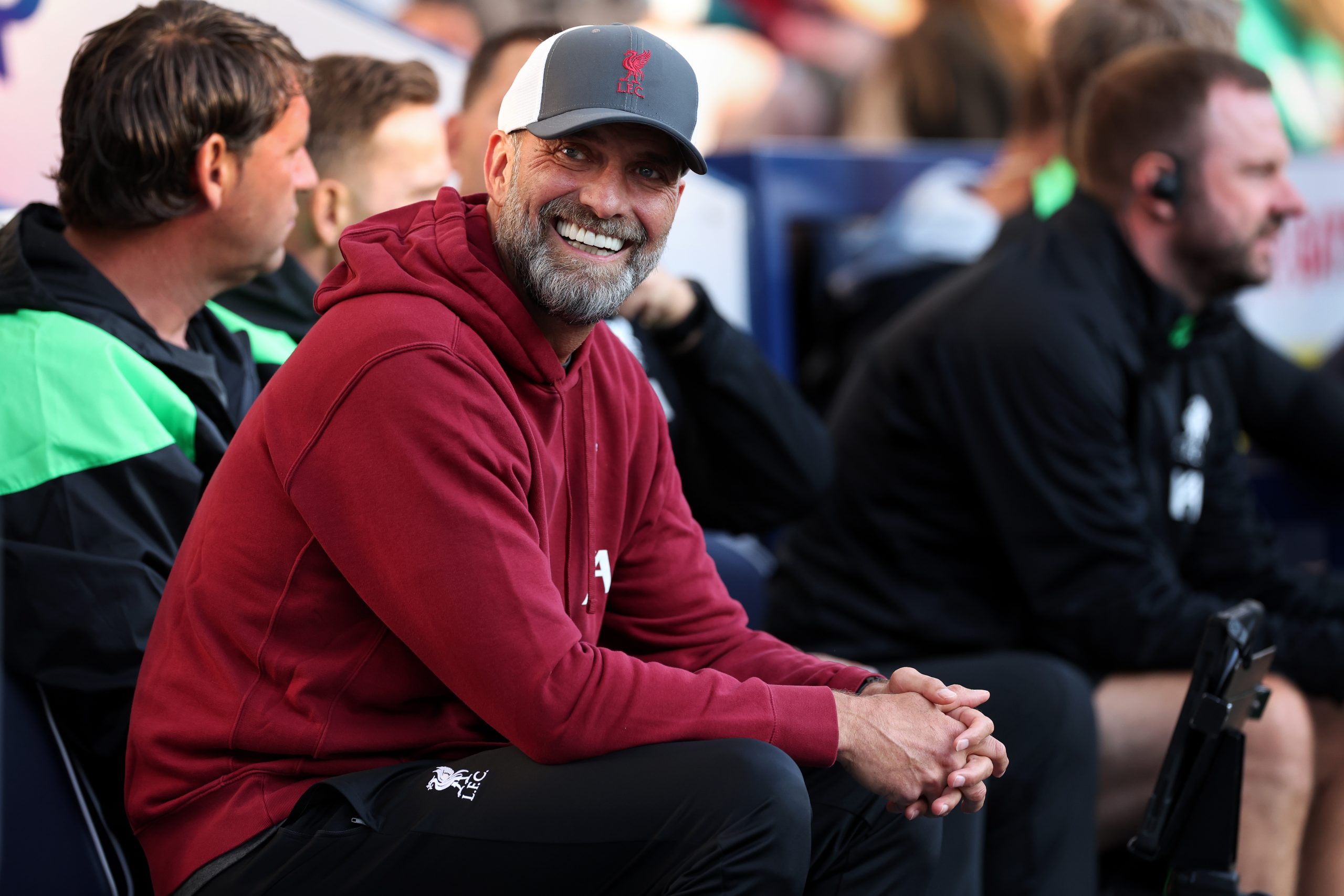PRESTON, ENGLAND - AUGUST 07: Jurgen Klopp the manager of Liverpool FC looks on prior to the pre-season friendly match between Liverpool FC and SV Darmstadt 98 at Deepdale on August 07, 2023 in England. (Photo by Alex Livesey/Getty Images)