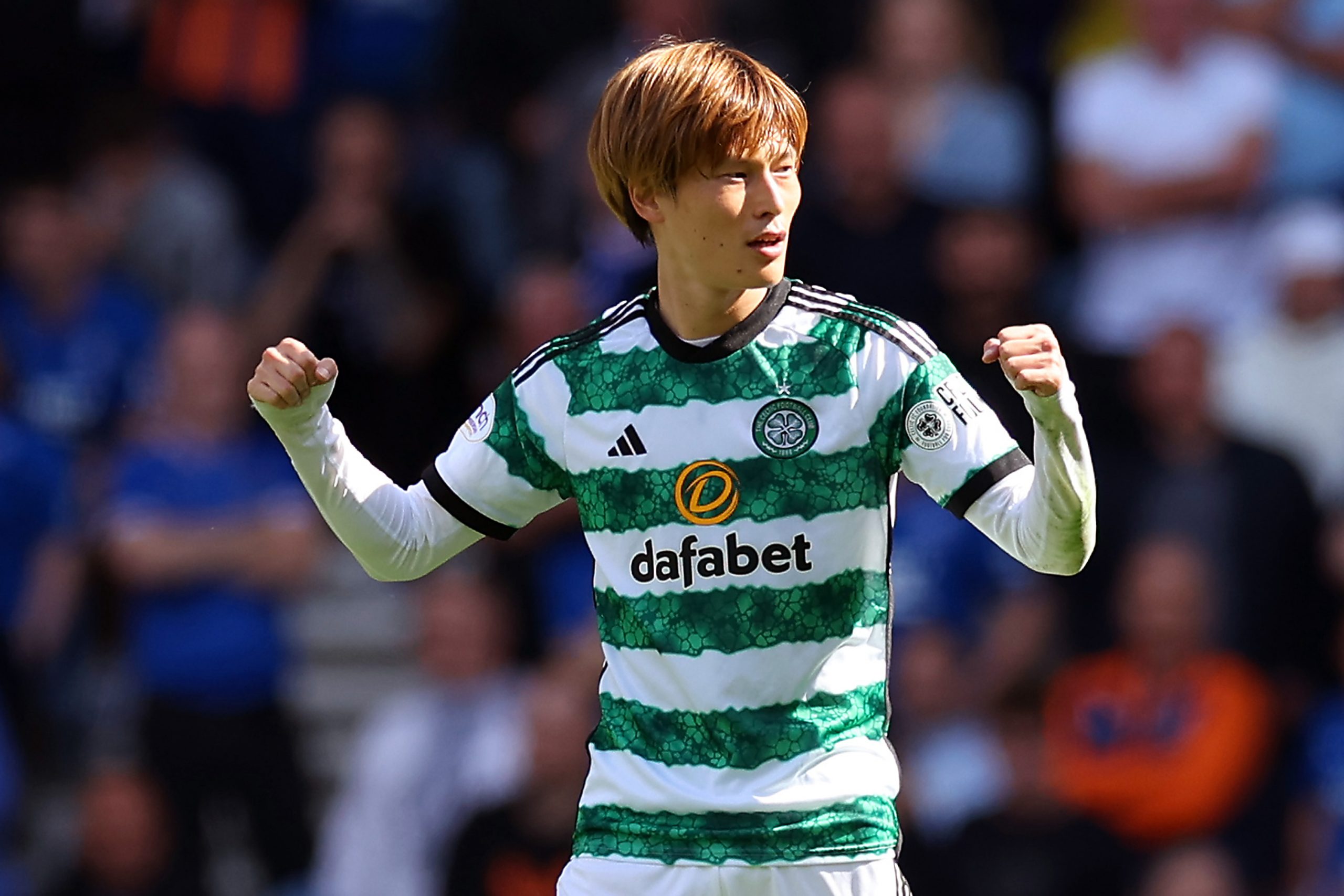Celtic star kyogo Furuhashi celebrates his goal