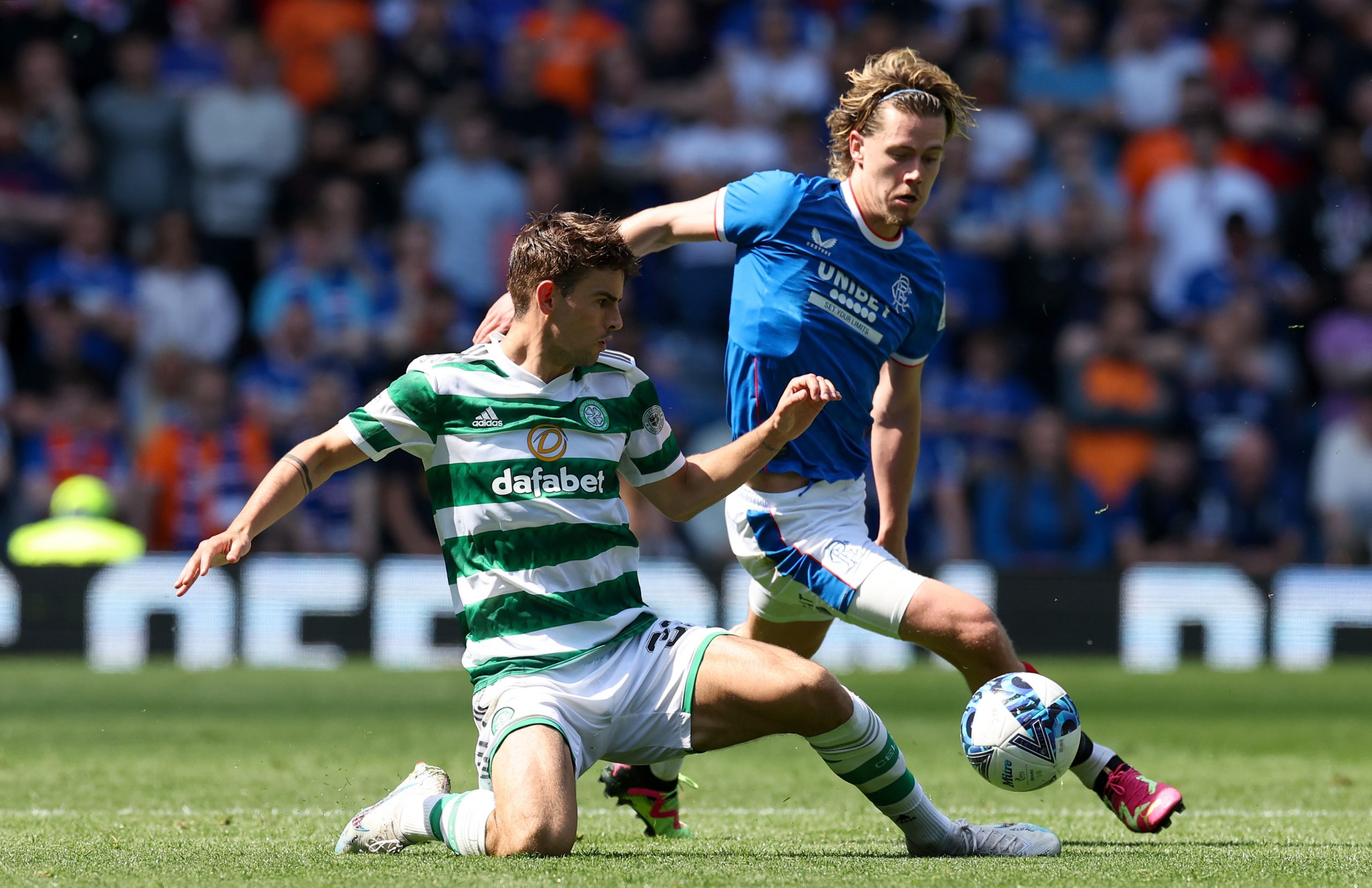 Rangers star Todd Cantwell in action against Celtic's Matt O'Riley