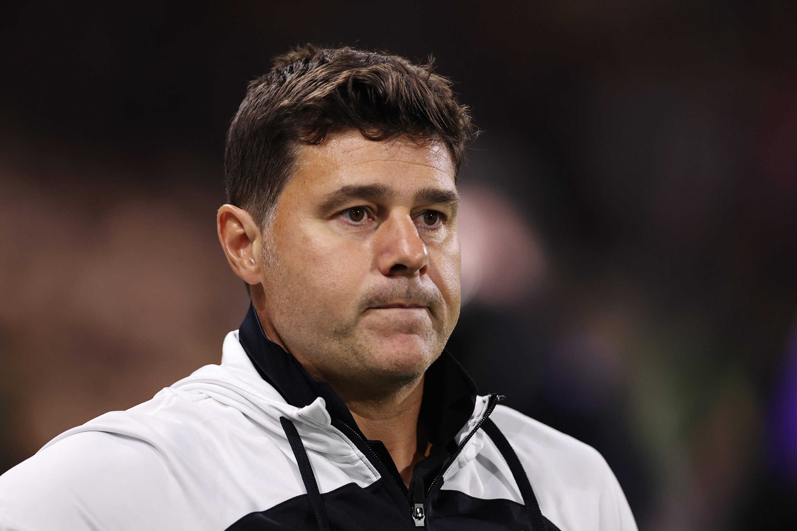 LONDON, ENGLAND - OCTOBER 02: Mauricio Pochettino, Manager of Chelsea, looks on prior to the Premier League match between Fulham FC and Chelsea FC at Craven Cottage on October 02, 2023 in London, England. (Photo by Ryan Pierse/Getty Images)