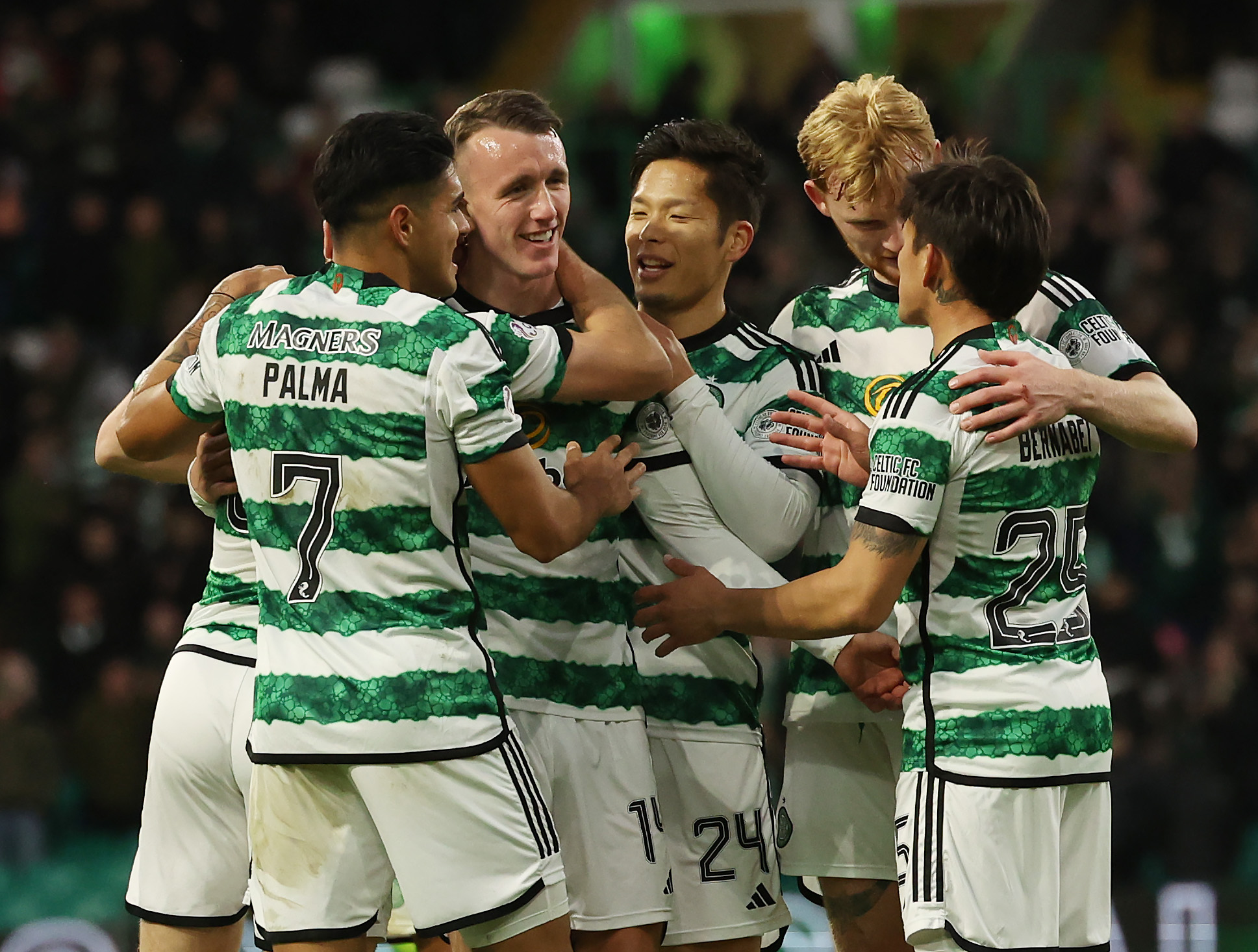 Celtic players celebrate goal