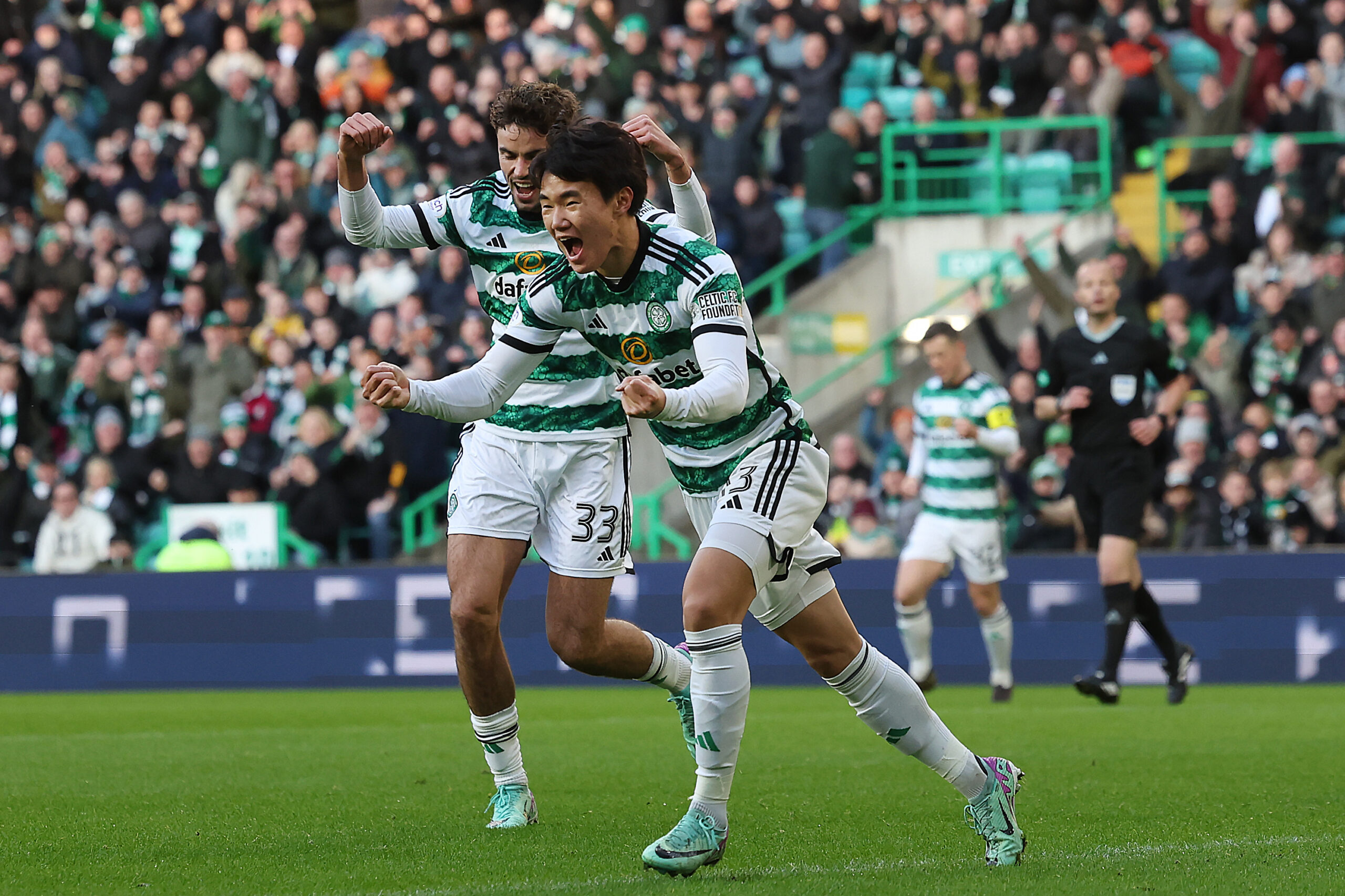 Celtic winger Yang Hyun-Jun celebrates after scoring against Aberdeen