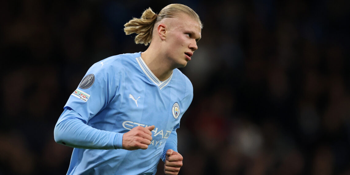 MANCHESTER, ENGLAND - NOVEMBER 07: Erling Haaland of Manchester City during the UEFA Champions League match between Manchester City and BSC Young Boys at Etihad Stadium on November 07, 2023 in Manchester, England. (Photo by Catherine Ivill/Getty Images)