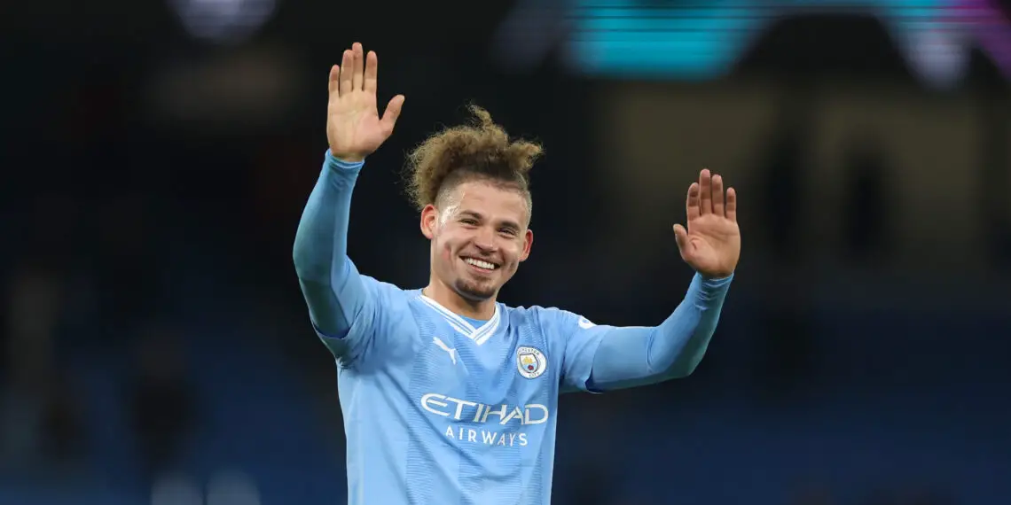 MANCHESTER, ENGLAND - NOVEMBER 07: Kalvin Phillips of Manchester City waves after the UEFA Champions League match between Manchester City and BSC Young Boys at Etihad Stadium on November 07, 2023 in Manchester, England. (Photo by Catherine Ivill/Getty Images)