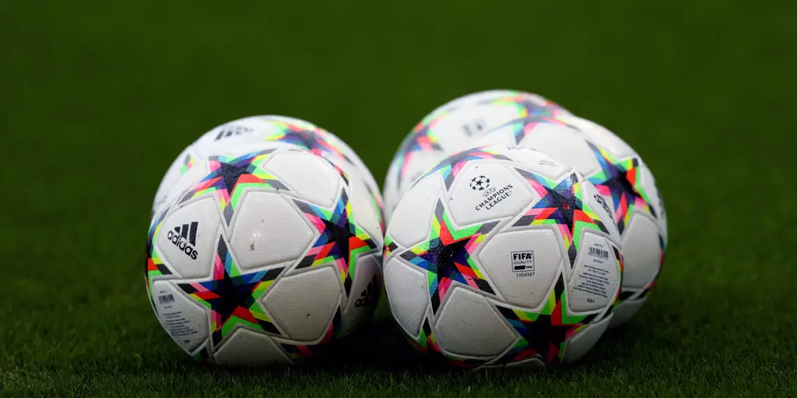 MANCHESTER, ENGLAND - OCTOBER 05: A detailed view of UEFA Champions League match balls prior to the UEFA Youth League match between Manchester City and FC Copenhagen at Manchester City Academy Stadium on October 05, 2022 in Manchester, England. (Photo by Charlotte Tattersall/Getty Images)