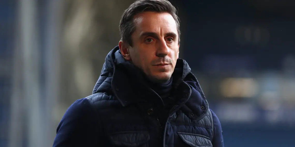 WEST BROMWICH, ENGLAND - DECEMBER 31:  Pundit Gary Neville looks on prior to the Premier League match between West Bromwich Albion and Arsenal at The Hawthorns on December 31, 2017 in West Bromwich, England.  (Photo by Michael Steele/Getty Images)