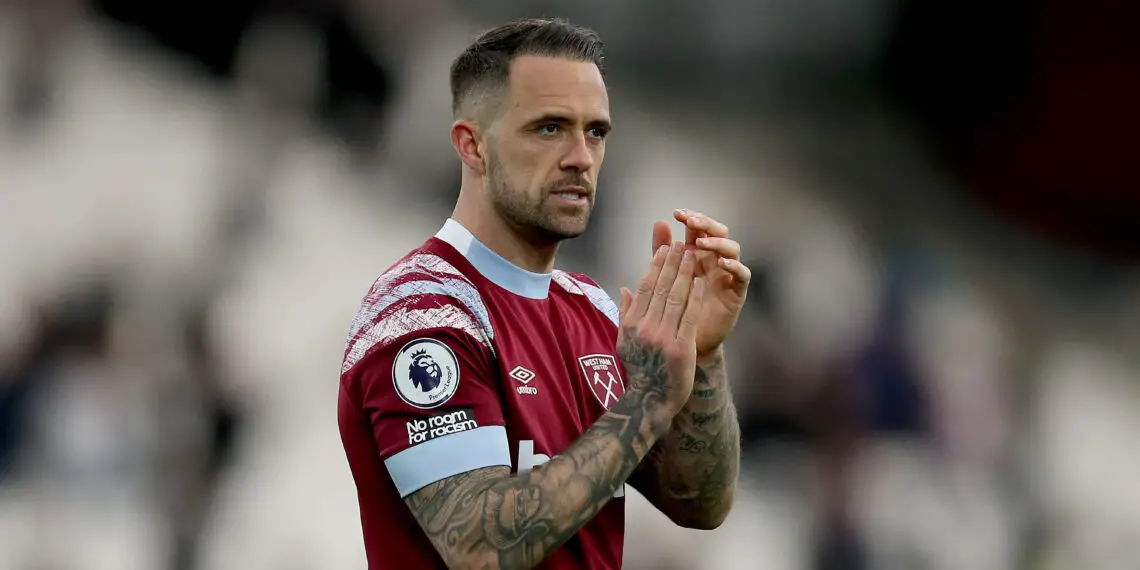 LONDON, ENGLAND - FEBRUARY 25: Danny Ings of West Ham United applauds fans after the Premier League match between West Ham United and Nottingham Forest at London Stadium on February 25, 2023 in London, England. (Photo by Steve Bardens/Getty Images)