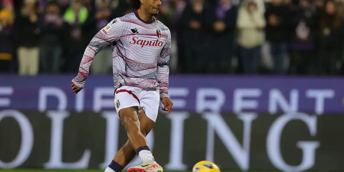 FLORENCE, ITALY - JANUARY 9: Joshua Zirkzee of Bologna FC scores a goal during the match between of ACF Fiorentina and Bologna FC - Coppa Italia at Stadio Artemio Franchi on January 9, 2024 in Florence, Italy. (Photo by Gabriele Maltinti/Getty Images)