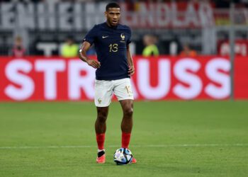 DORTMUND, GERMANY - SEPTEMBER 12: Jean-Clair Todibo of France runs with the ball during the international friendly match between Germany and France at Signal Iduna Park on September 12, 2023 in Dortmund, Germany. (Photo by Christof Koepsel/Getty Images)
