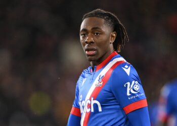 LONDON, ENGLAND - JANUARY 04: Eberechi Eze of Crystal Palace looks on during the Emirates FA Cup Third Round match between Crystal Palace and Everton at Selhurst Park on January 04, 2024 in London, England. (Photo by Mike Hewitt/Getty Images)