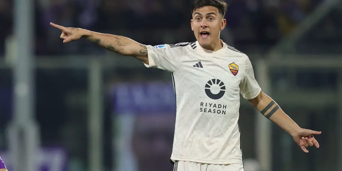 FLORENCE, ITALY - MARCH 10: Paulo Dybala of AS Roma reacts during the Serie A TIM match between ACF Fiorentina and AS Roma - Serie A TIM  at Stadio Artemio Franchi on March 10, 2024 in Florence, Italy.(Photo by Gabriele Maltinti/Getty Images)