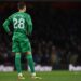 Chelsea's Serbian goalkeeper #28 Djordje Petrovic reacts during the English Premier League football match between Arsenal and Chelsea at the Emirates Stadium in London on April 23, 2024. (Photo by Glyn KIRK / AFP)