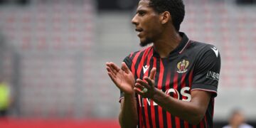 Nice's French defender Jean-Clair Todibo gestures during the French L1 football match between OGC Nice and Toulouse FC at the Allianz Riviera Stadium in Nice, south-eastern France, on May 21, 2023. (Photo by Nicolas TUCAT / AFP) (Photo by NICOLAS TUCAT/AFP via Getty Images)