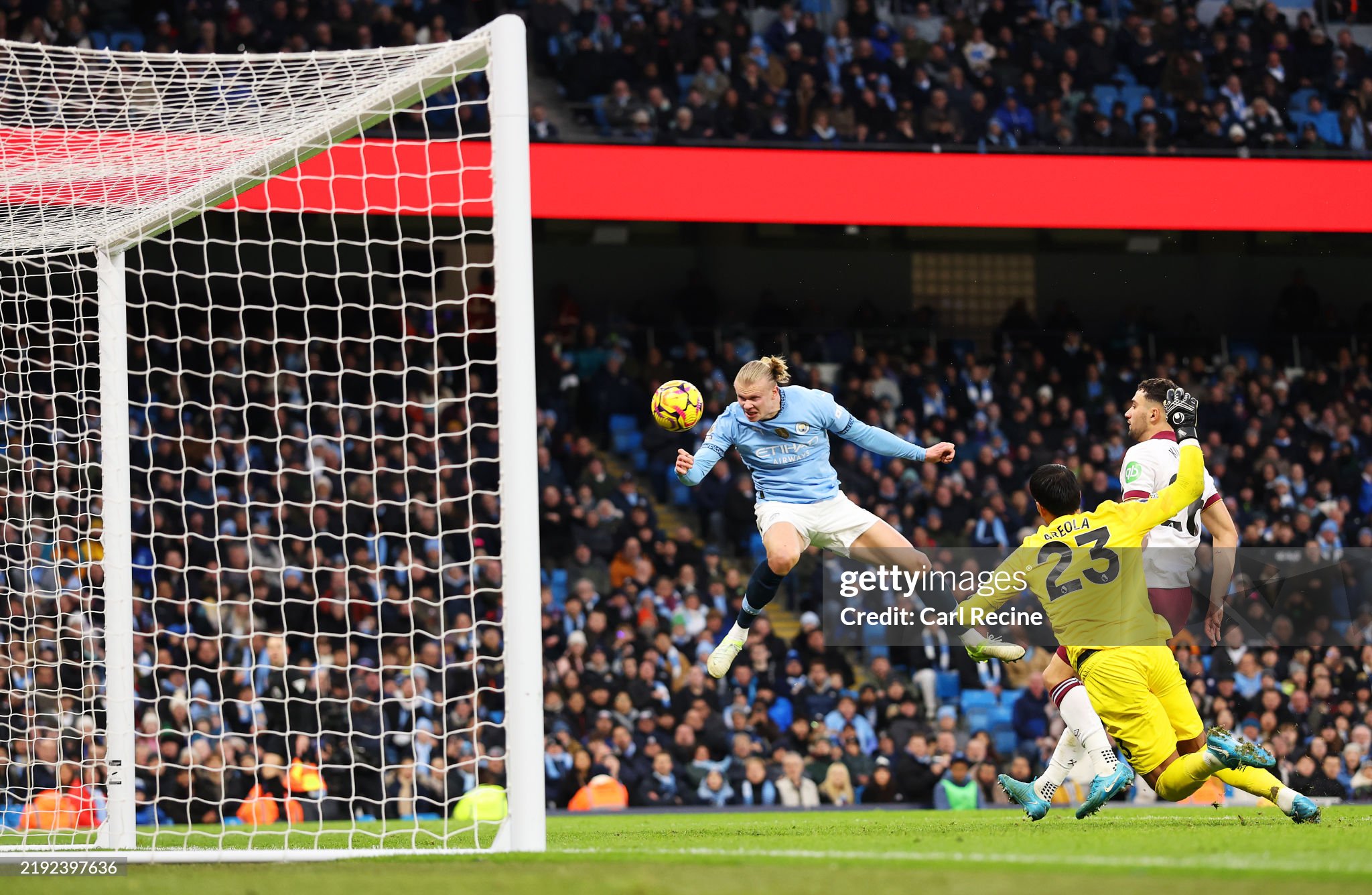 Manchester City striker Erling Haaland finds the net