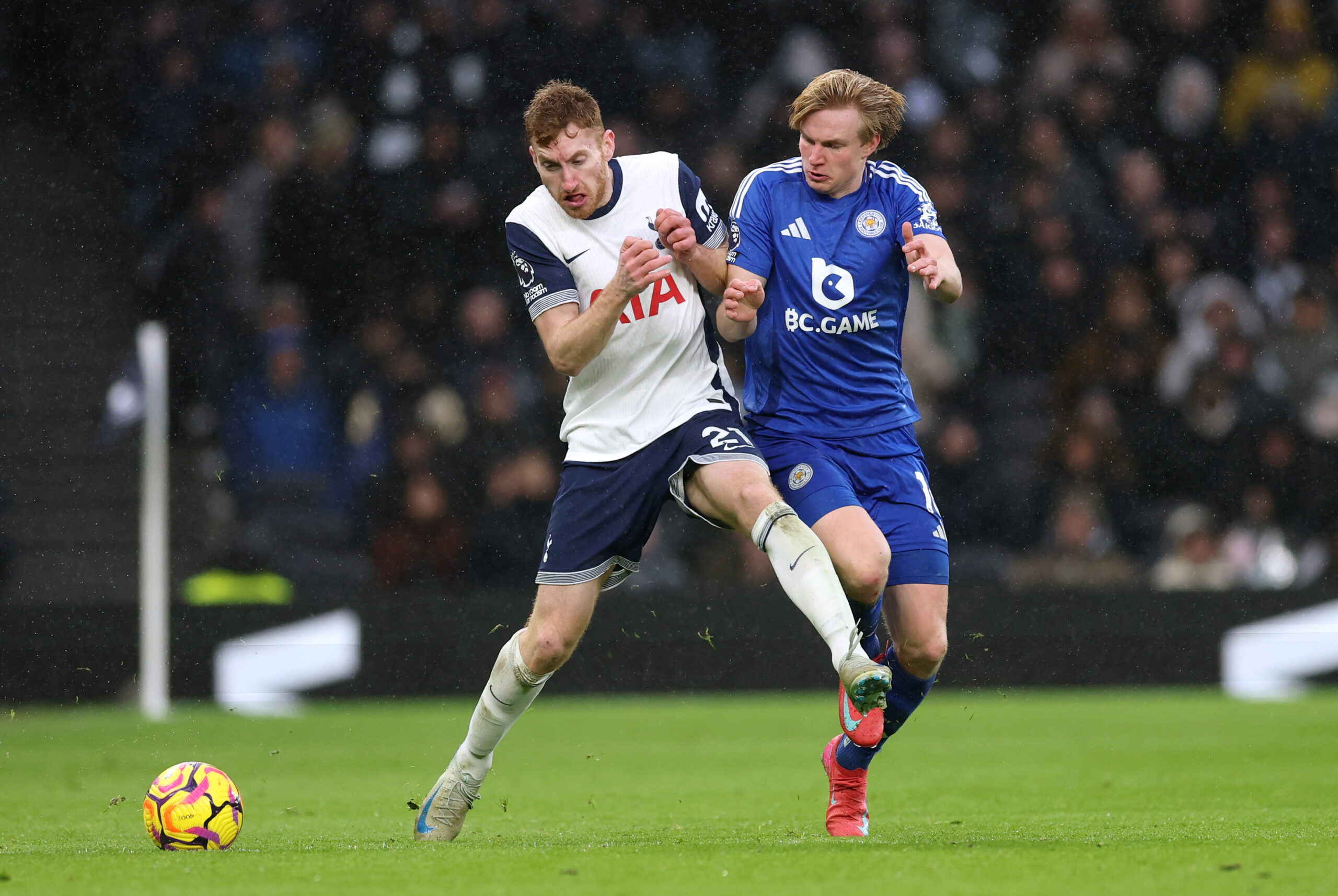 Tottenham Hotspur winger Kulusevski in action against Leicester City