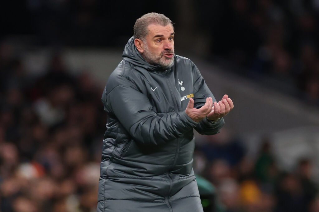 LONDON, ENGLAND - DECEMBER 22: Ange Postecoglou manager / head coach of Tottenham Hotspur during the Premier League match between Tottenham Hotspur FC and Liverpool FC at Tottenham Hotspur Stadium on December 22, 2024 in London, England. (Photo by Marc Atkins/Getty Images)