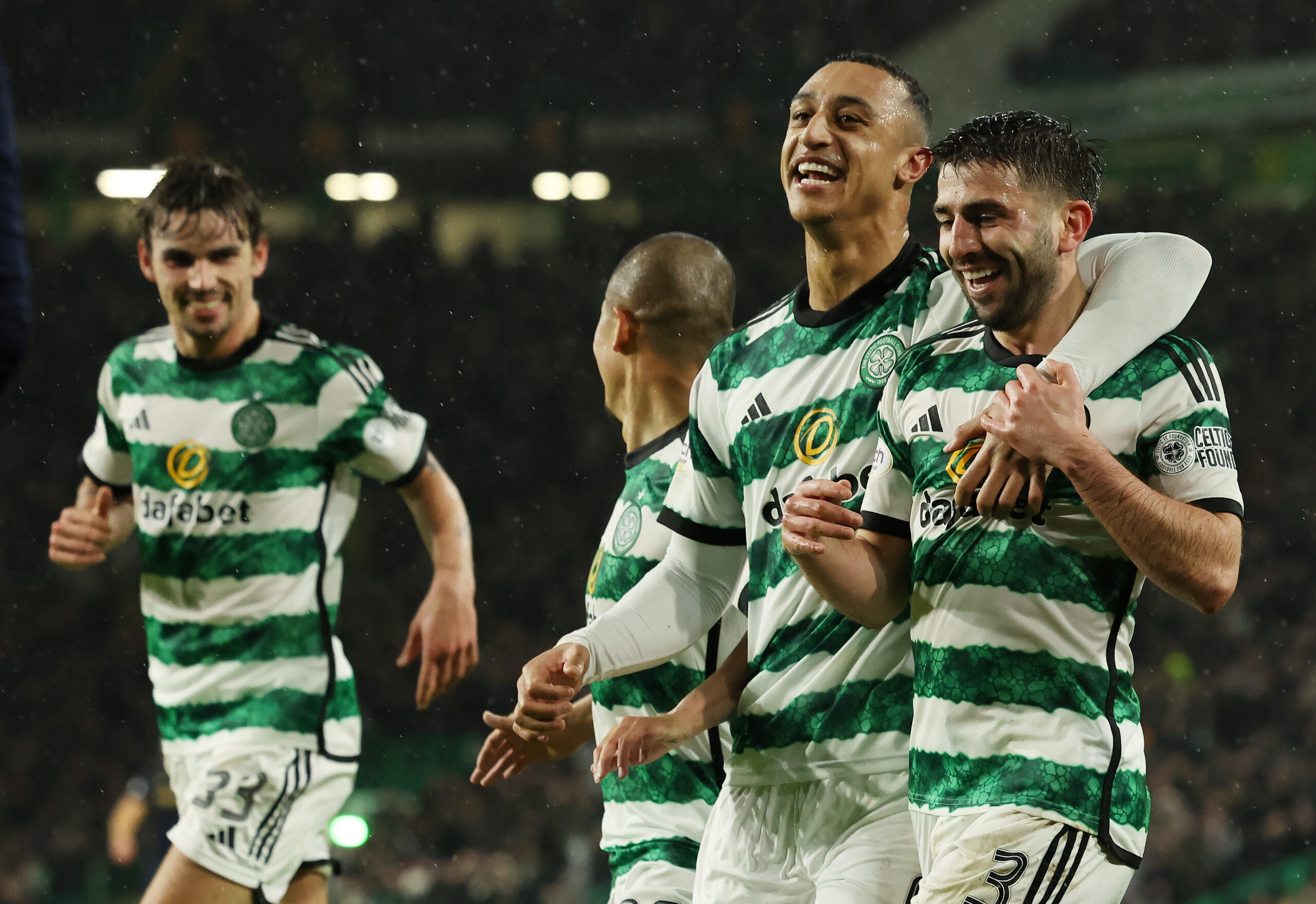 Celtic defender Greg Taylor celebrates with his teammates
