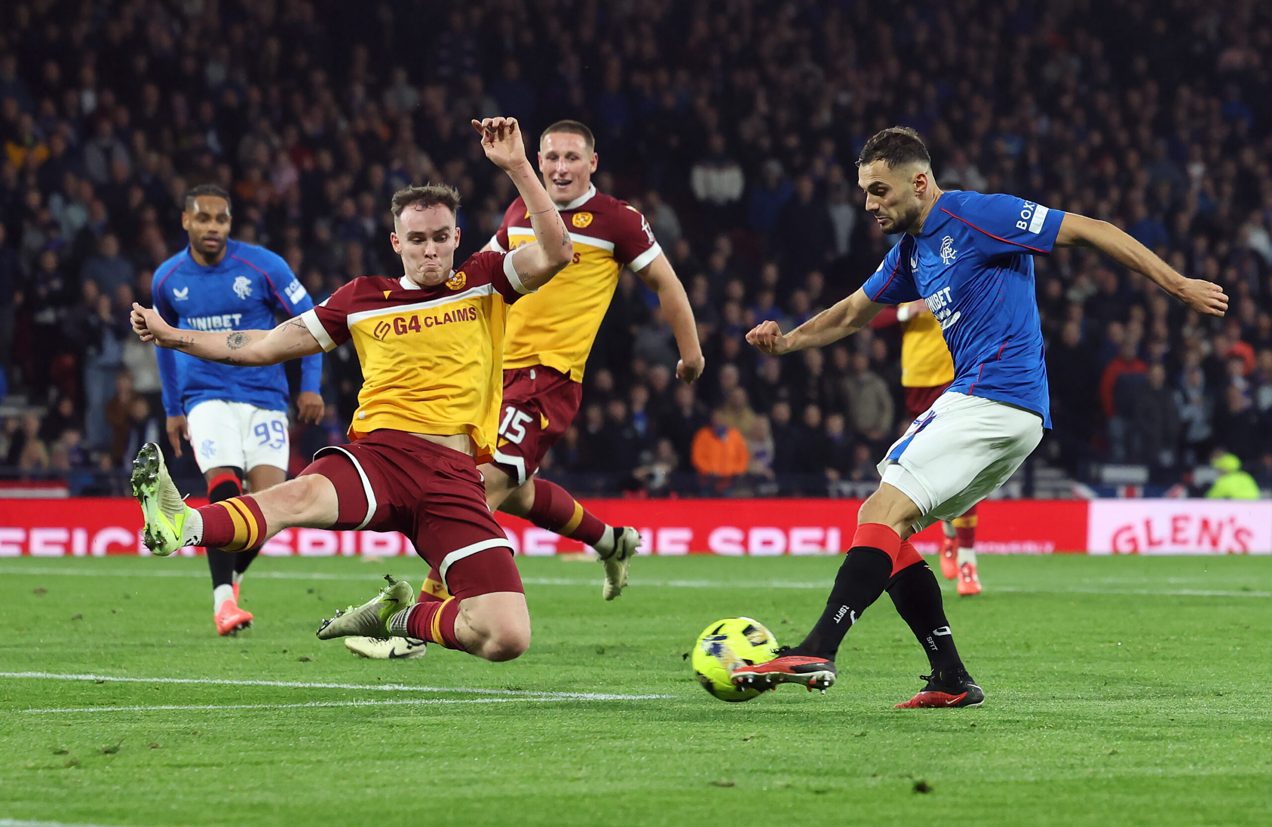 Rangers attacker Nedim Bajrami scores against Motherwell