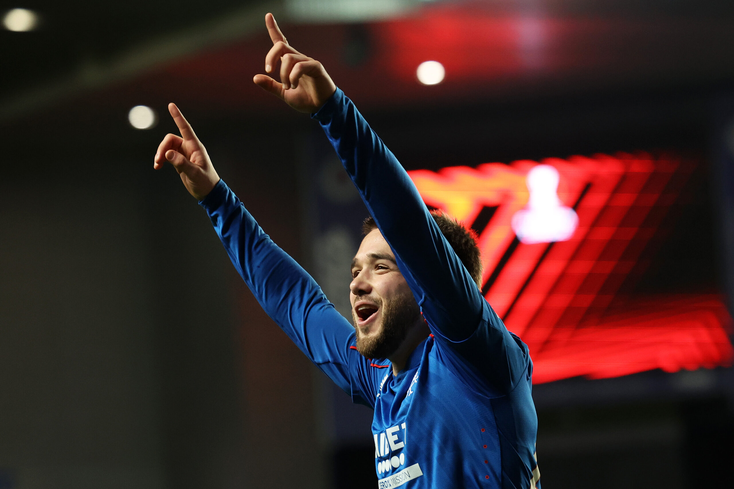 Rangers midfielder Nicolas Raskin celebrates his goal