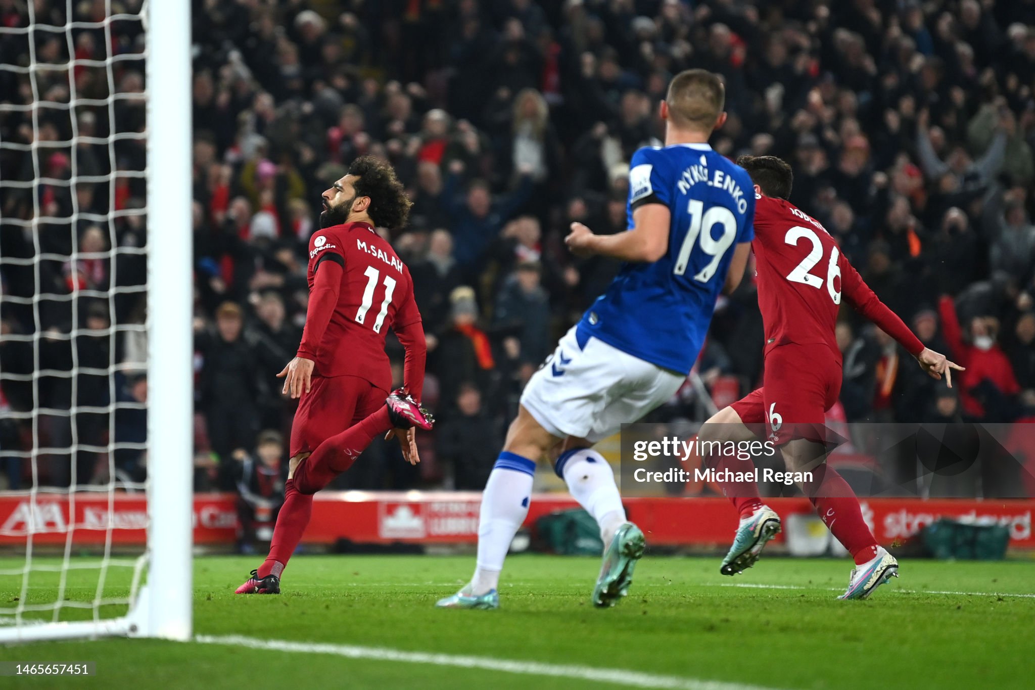 Liverpool star Mohamed Salah celebrates his goal against Everton