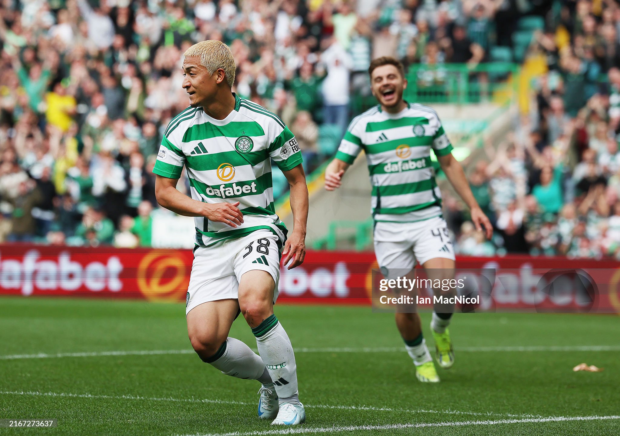 Celtic forward Daizen Maeda celebrates his goal