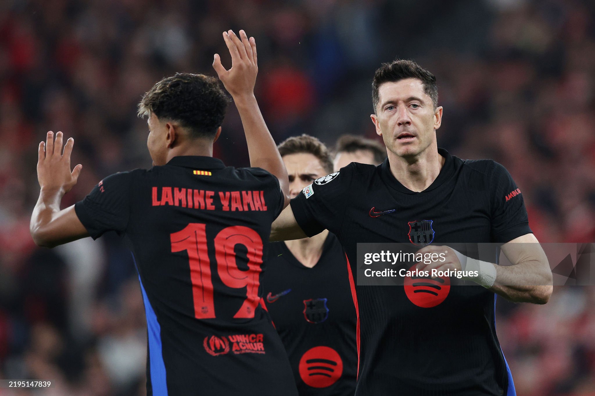 Barcelona forward Robert Lewandowski celebrates his goal