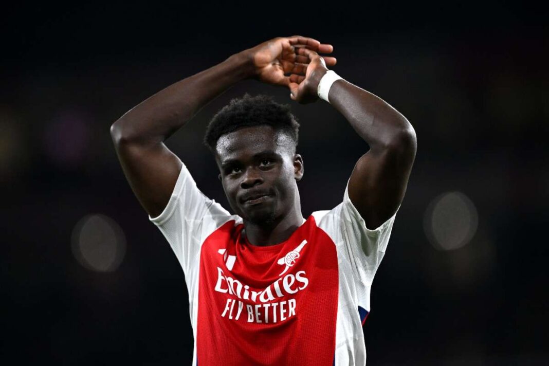 arsenal-fc-v-real-madrid-cf-uefa-champions-league-2024-25-quarter-final-first-leg (1) Bukayo Saka of Arsenal