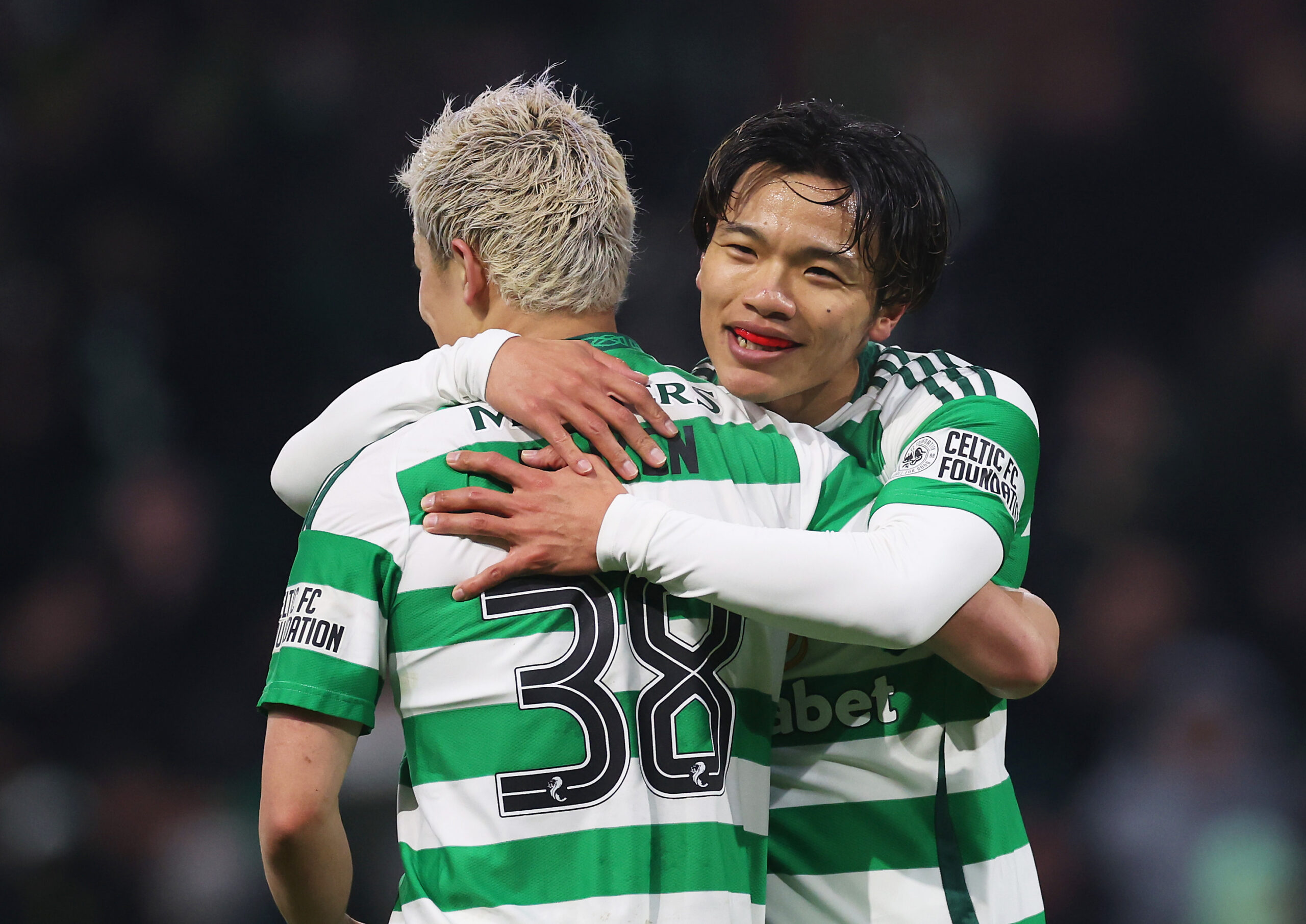 Celtic star Reo Hatate celebrates his goal