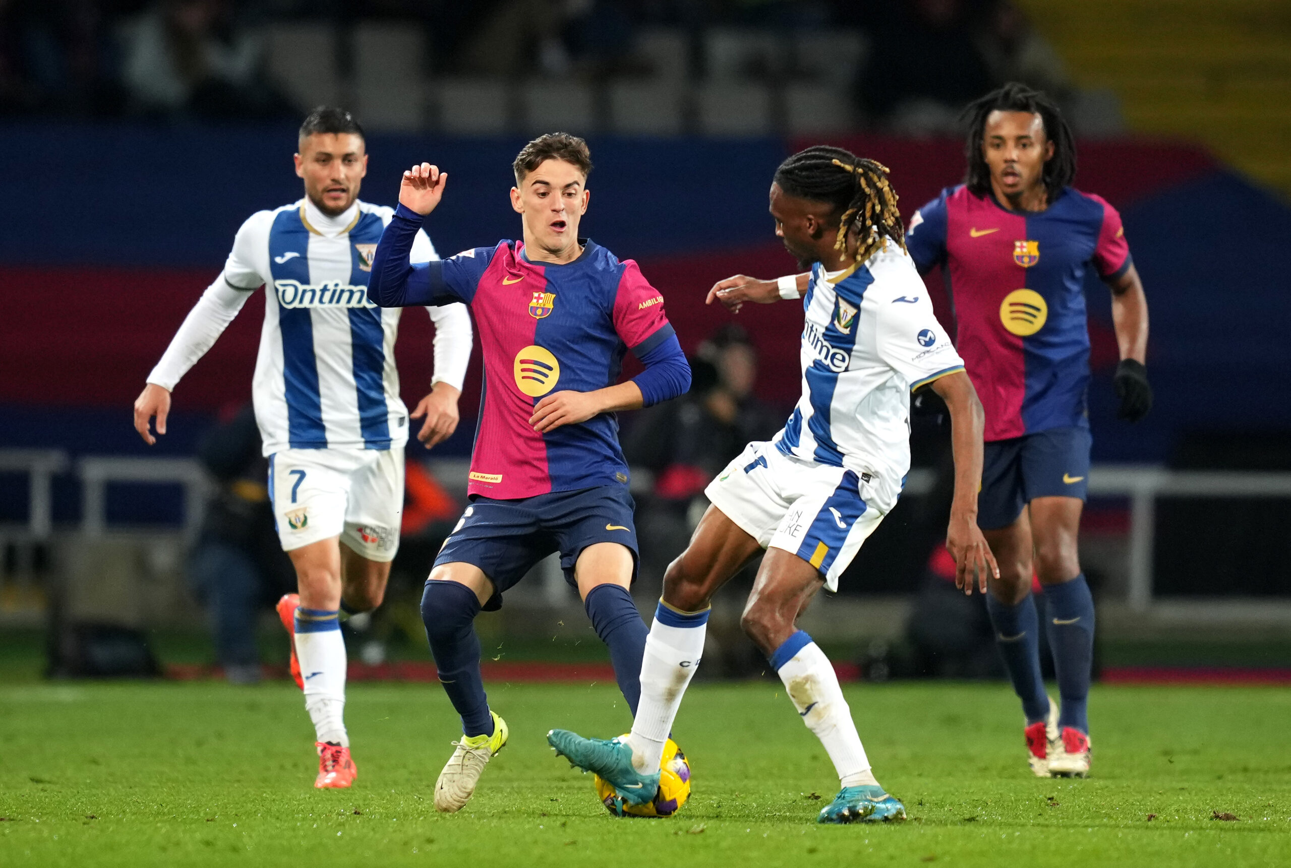 Barcelona midfielder Gavi in action against Leganes