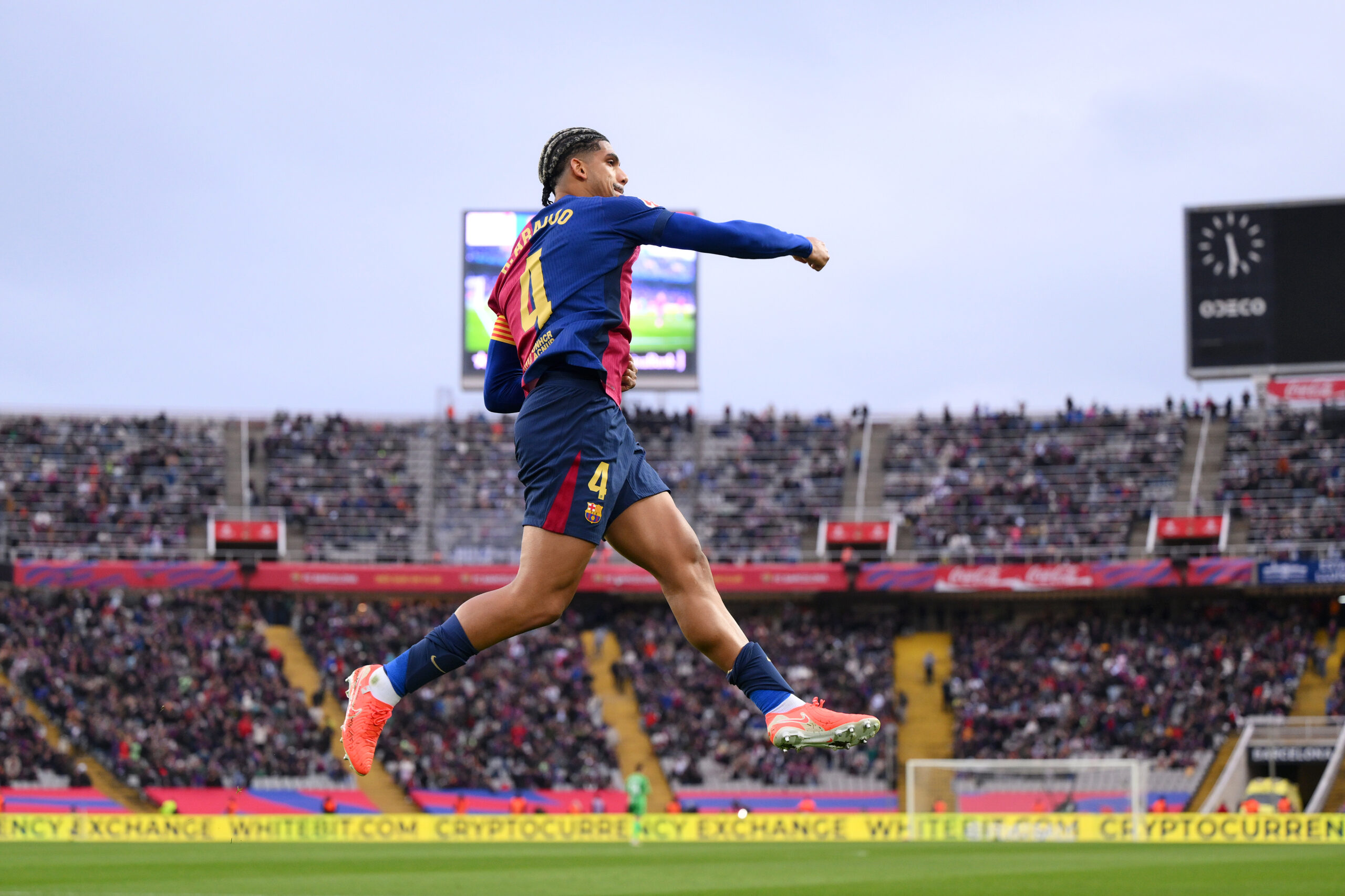 Barcelona defender Araujo celebrates his goal