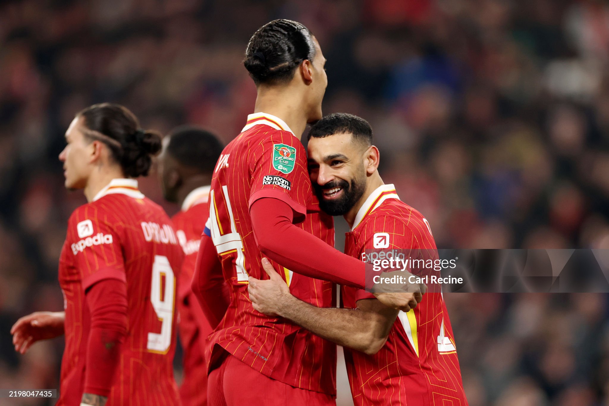 Liverpool winger Mohamed Salah celebrates his goal against Tottenham