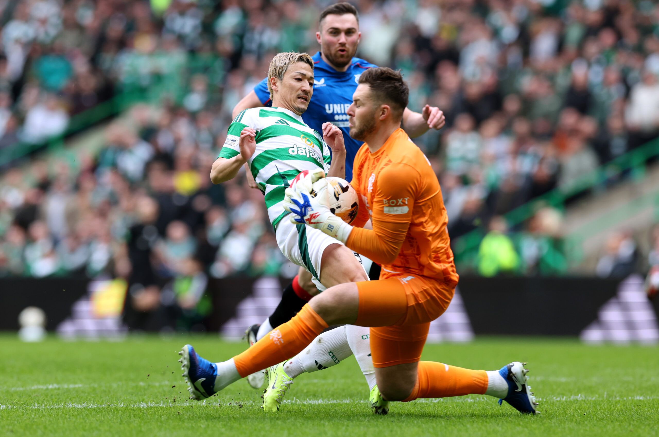 Celtic attacker Daizen Maeda in action against Rangers