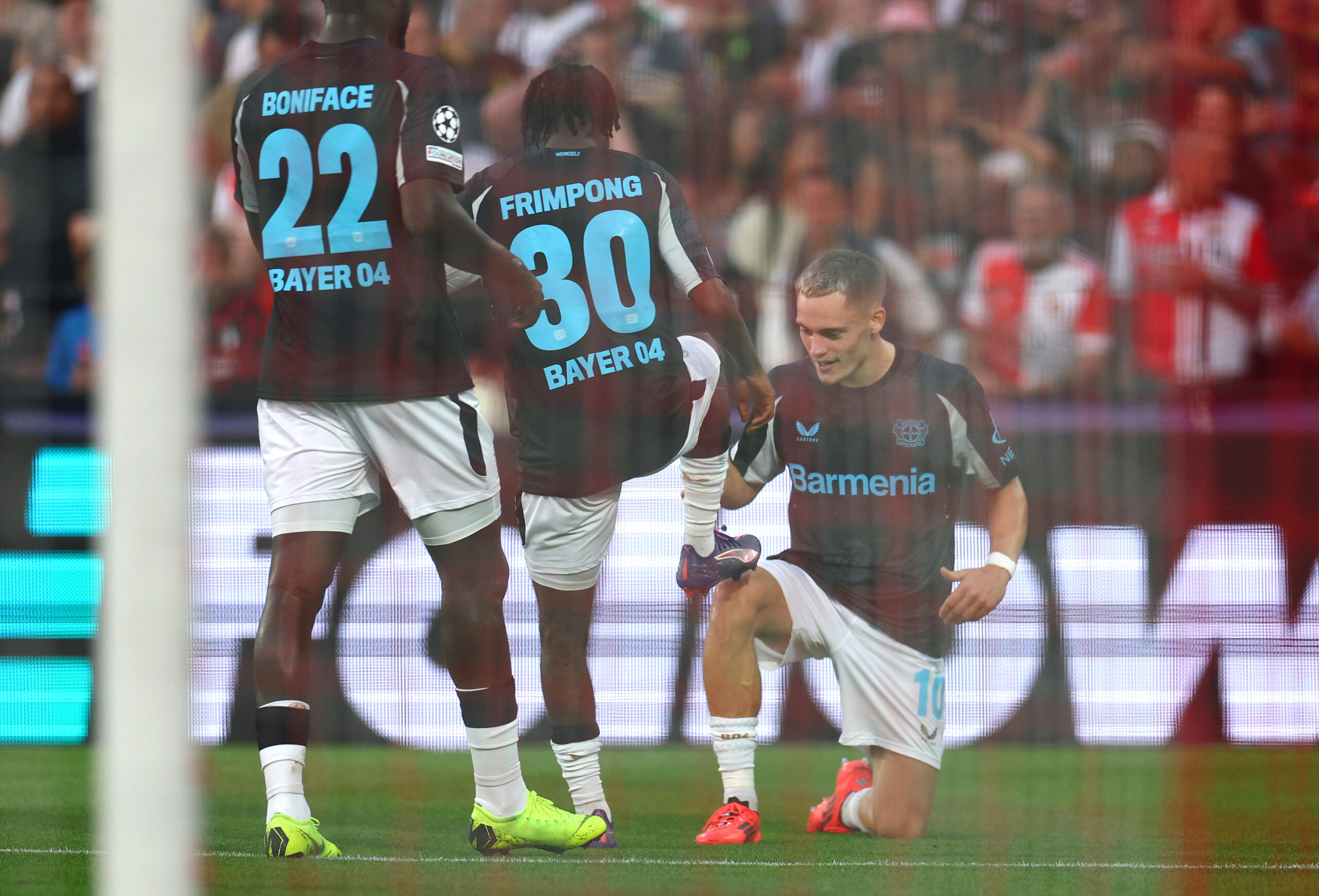New Liverpool signing Frimpong celebrates a goal with the other target Wirtz