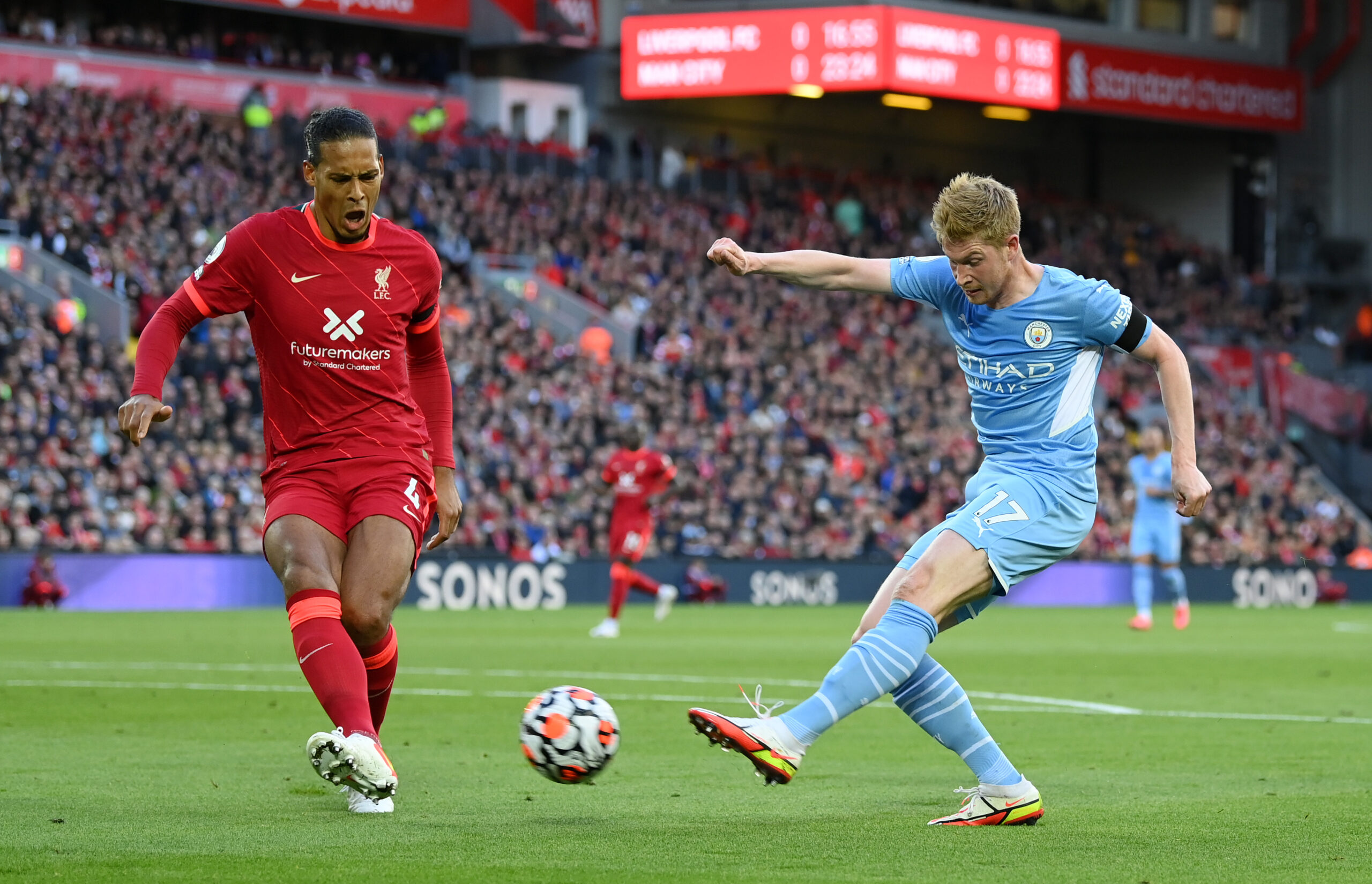 Man City ace Kevin De Bruyne in action against Liverpool