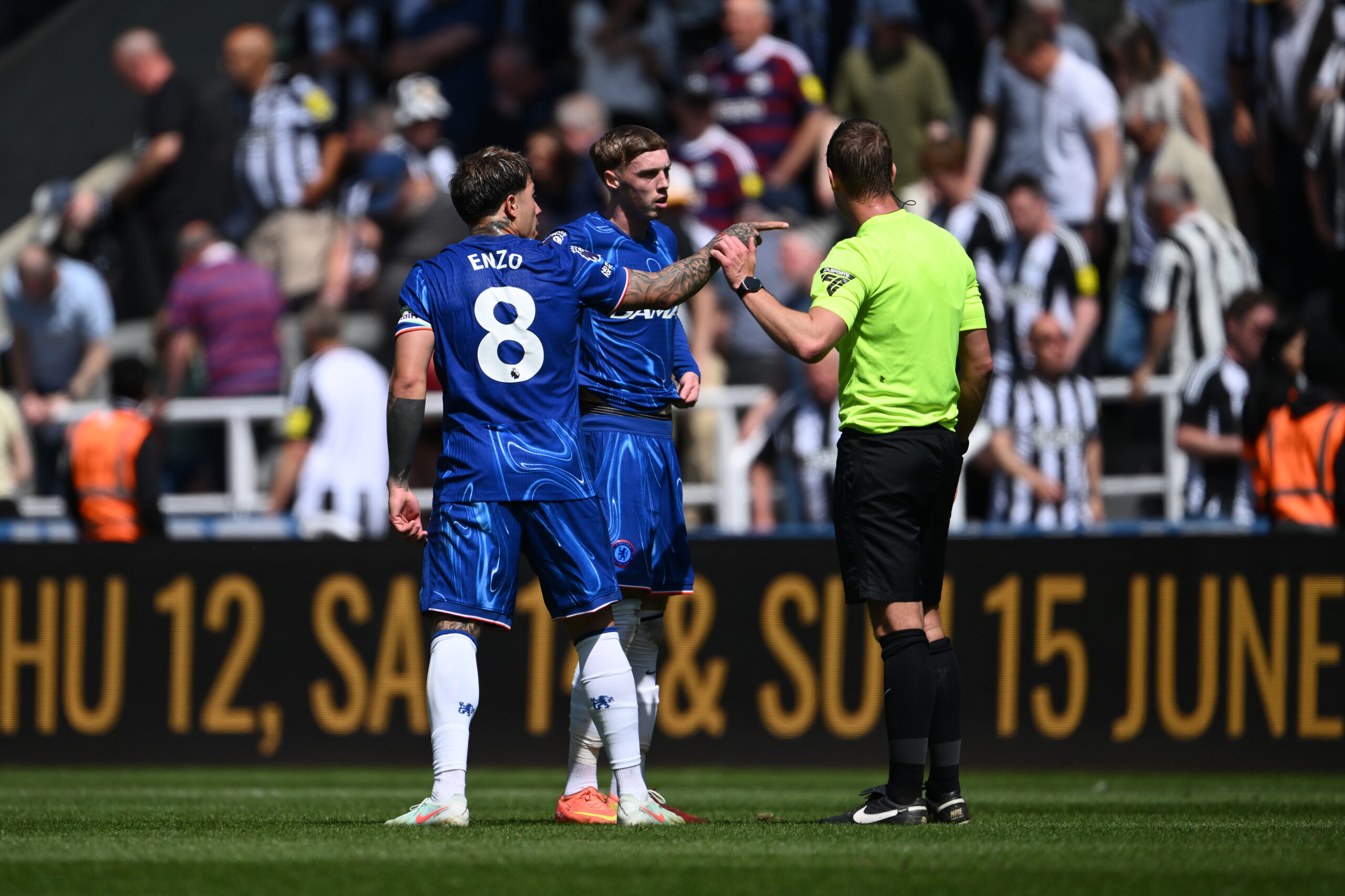 Chelsea captain Enzo Fernandez argues with the referee