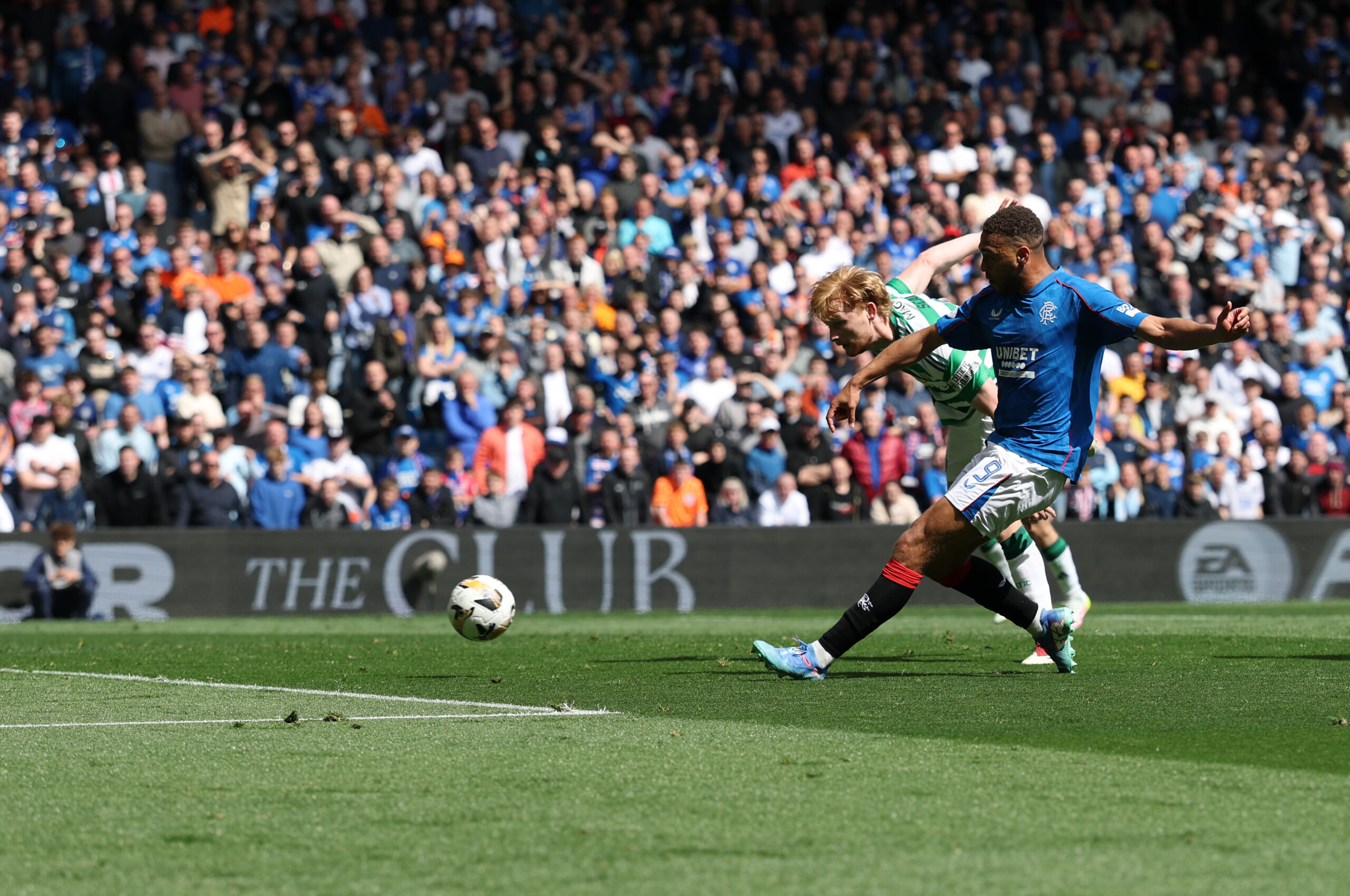 Rangers striker Cyriel Dessers scores a goal