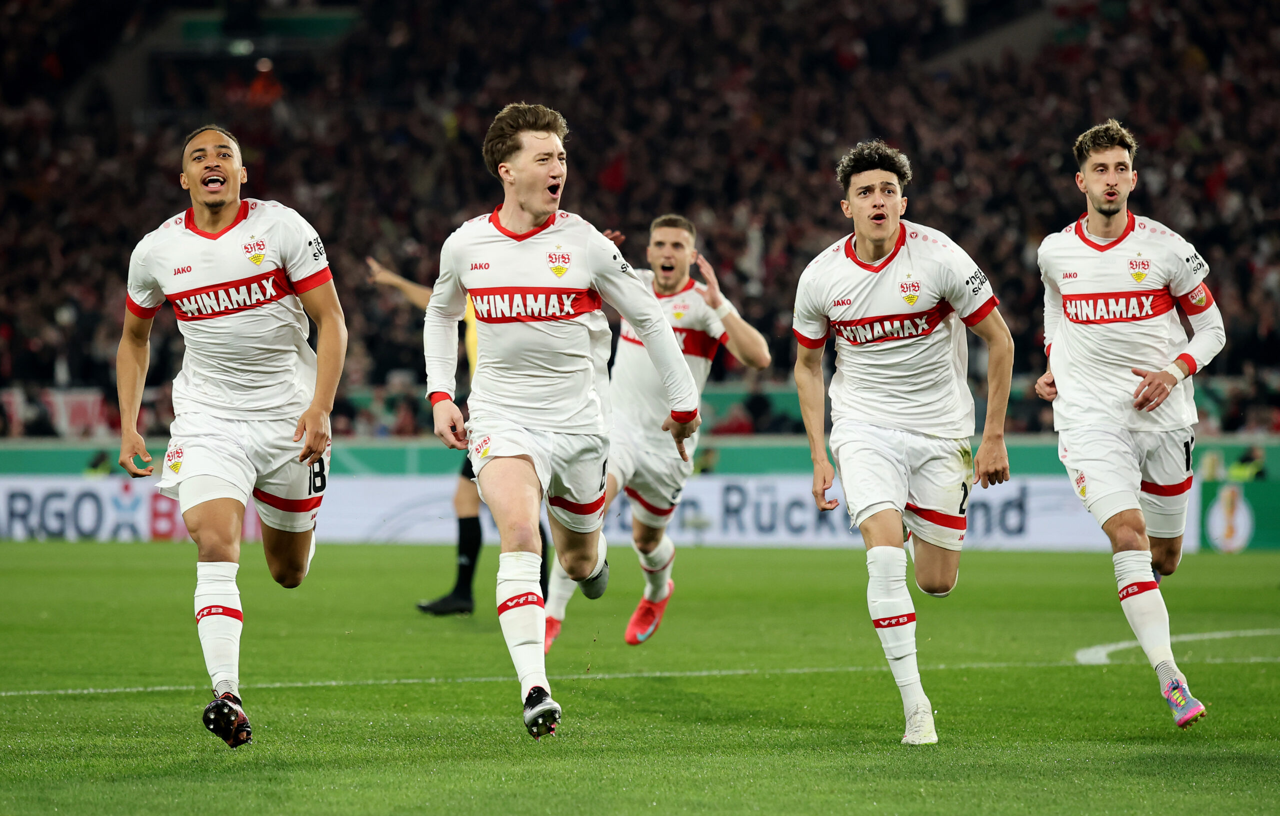 Liverpool target Stiller celebrates his goal for Stuttgart