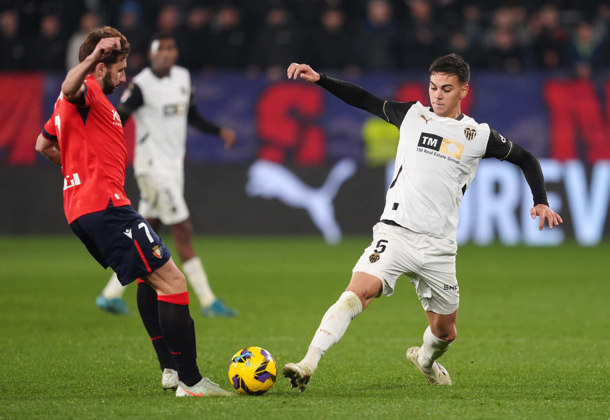 Aston Villa midfielder Enzo Barrenechea in action against Osasuna
