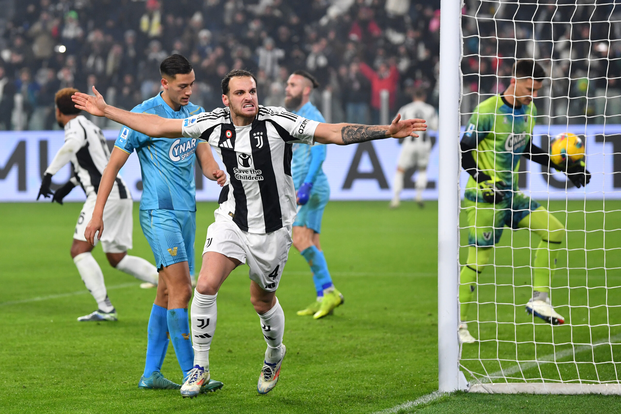Aston Villa target Federico Gatti celebrates his goal for Juventus