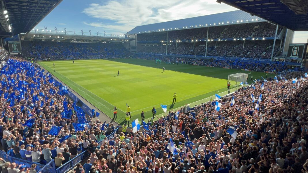 Everton fans Goodison Park on August 6th 2022 prior to Premier League game Everton v Chelsea.