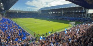 Would The Premier League’s Loss in Revenue Due To The Banning Of Gambling Sponsorships Impact the Quality Of The Sport? Goodison Park on August 6th 2022 prior to Premier League game Everton v Chelsea.
