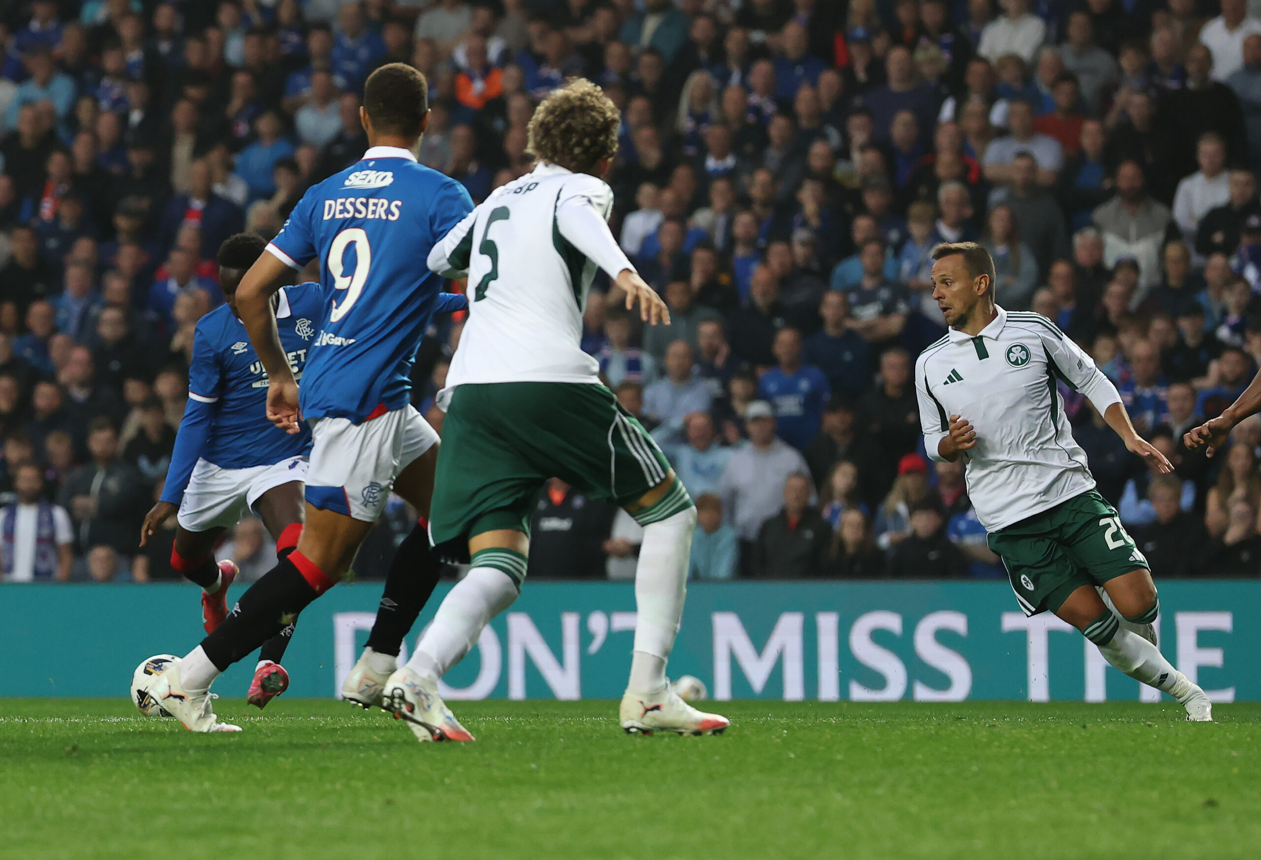 Rangers winger Gassama scores a goal against Panathinaikos
