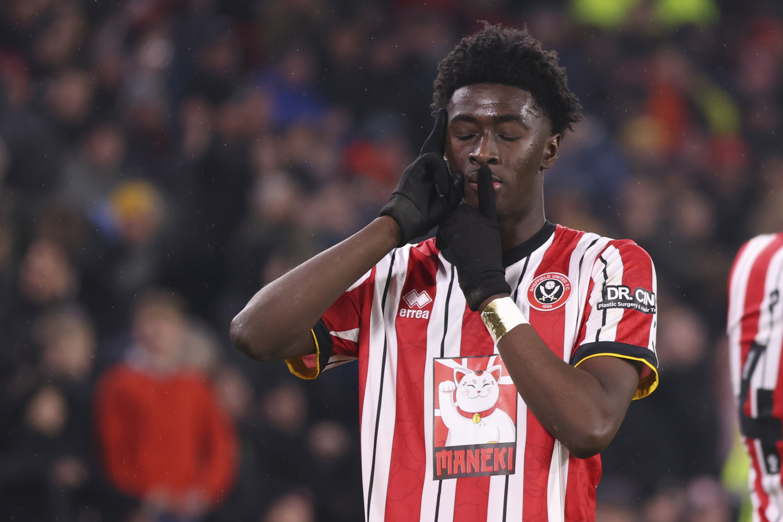 Rangers target Jesurun Rak-Sakyi celebrates his goal for Sheffield United