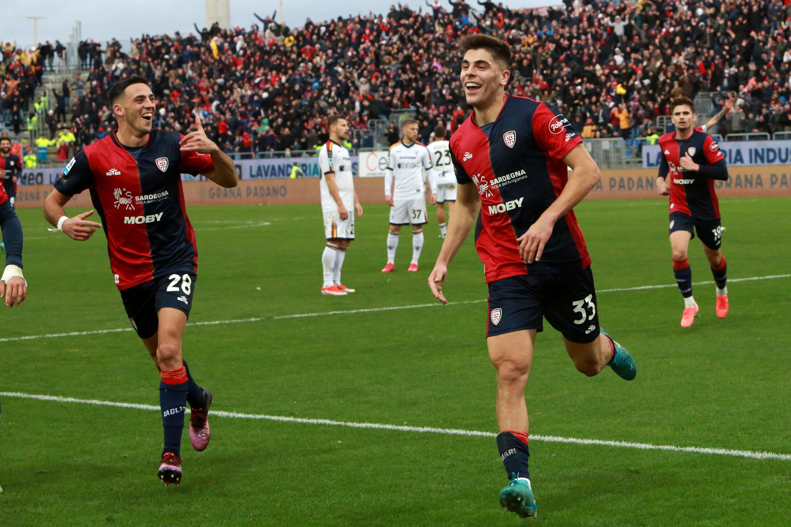 Celtic target Obert celebrates a goal for Cagliari