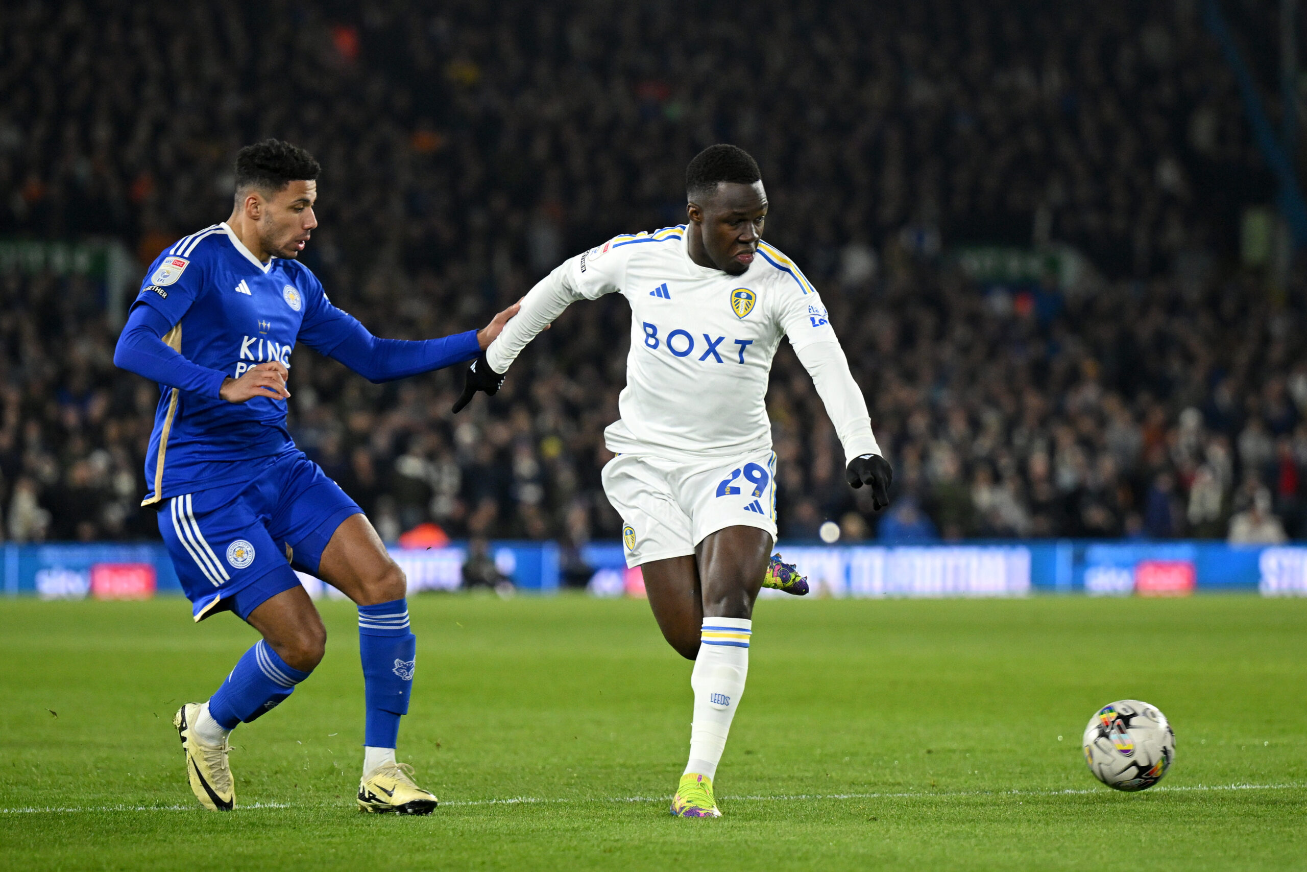 James Justin in action against Leeds United