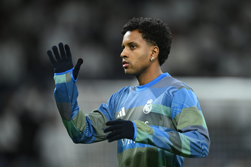 Real Madrid CF v Sevilla FC - LaLiga EA Sports Rodrygo Goes in action for Real Madrid during a match at the Santiago Bernabéu stadium.