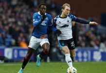 Naderi Out, Chermiti In As Rohl Sets The Team Up | Predicted 4-2-3-1 Rangers Lineup Vs Falkirk Rangers winger Gassama in action against Falkirk